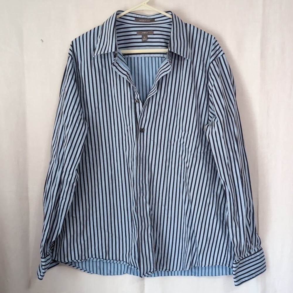 Apt 9 Blue Stripe Long Sleeve Button Front Superfine 80s Cotton Size Extra Large